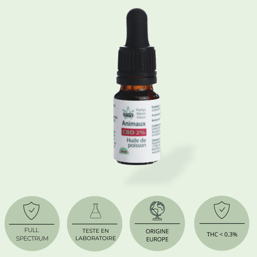huile cbd 2% pour animaux plants natura avec huile de poisson et flacon pipette