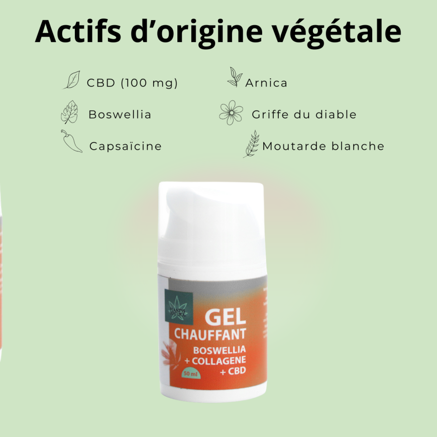 Gel chauffant CBD 50 ml avec actifs végétaux arnica boswellia capsaicine