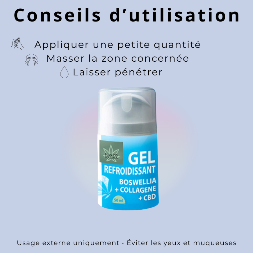 Gel effet froid CBD conseils d’utilisation application locale massage pénétration