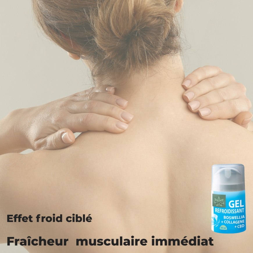 Gel effet froid CBD 50 ml application dos fraîcheur musculaire immédiate récupération