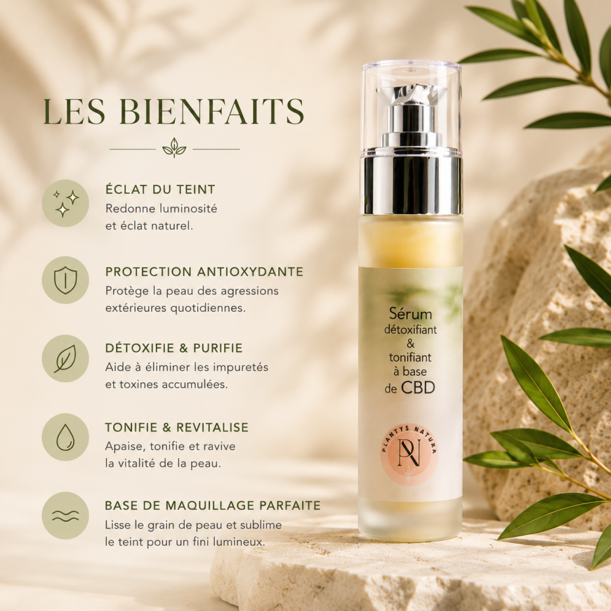 Les bienfaits du sérum détoxifiant et tonifiant CBD Plantys Natura