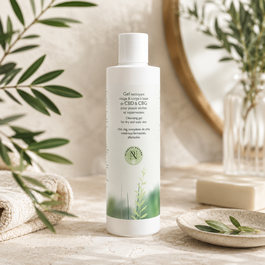 Gel nettoyant CBD CBG visage et corps Plantys Natura pour peaux sèches et sensibles