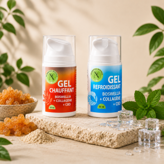 Pack bien-être Plantys Natura avec gel chauffant et gel refroidissant au CBD et CBG pour massage musculaire et récupération