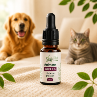 Huile CBD 4% animaux Plantys Natura à l’huile de poisson pour chiens et chats